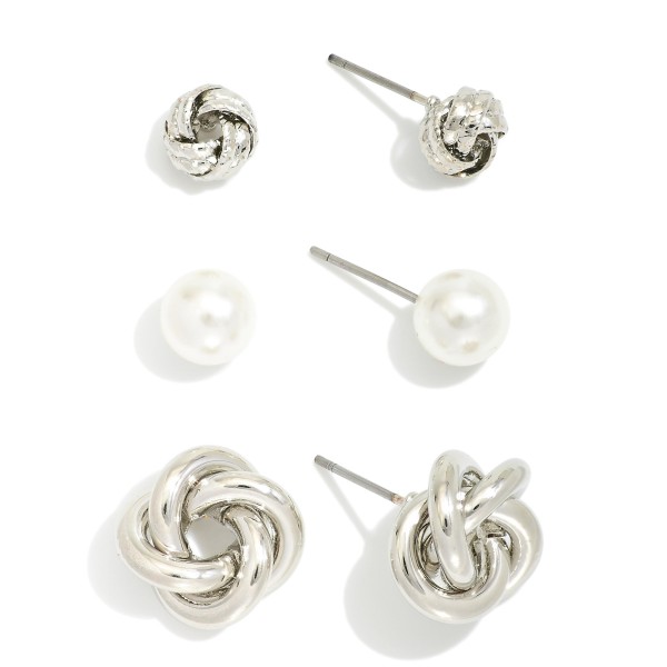 Wholesale set Three Stud Earrings Pearls Knotted Metal L