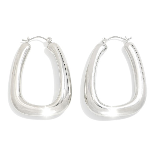 Chunky Metal Tone Rectangle Hoop Earrings 
- Approximately 1" D