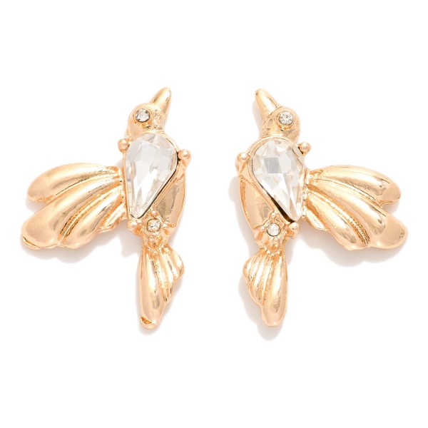 Wholesale metal Bird Stud Earrings Rhinestone Accent L