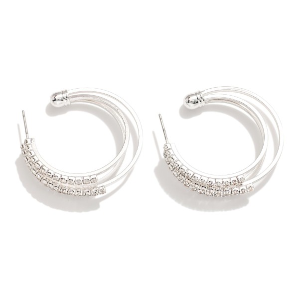 Wholesale layered Metal Hoops Earrings Rhinestone Details Brass Base D