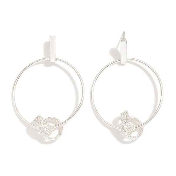 Wholesale metal Hoop Post Drop Earrings Intertwined Textured Metal Accent Brass