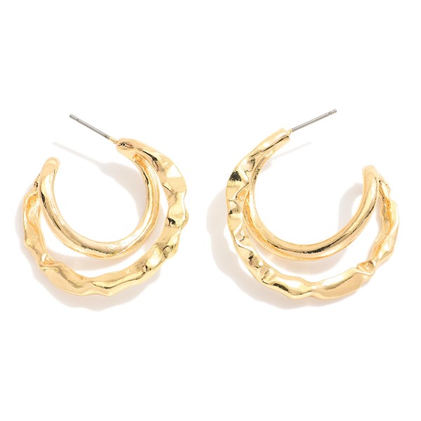 Wholesale twisted Hammered Metal Double Hoop Earrings D