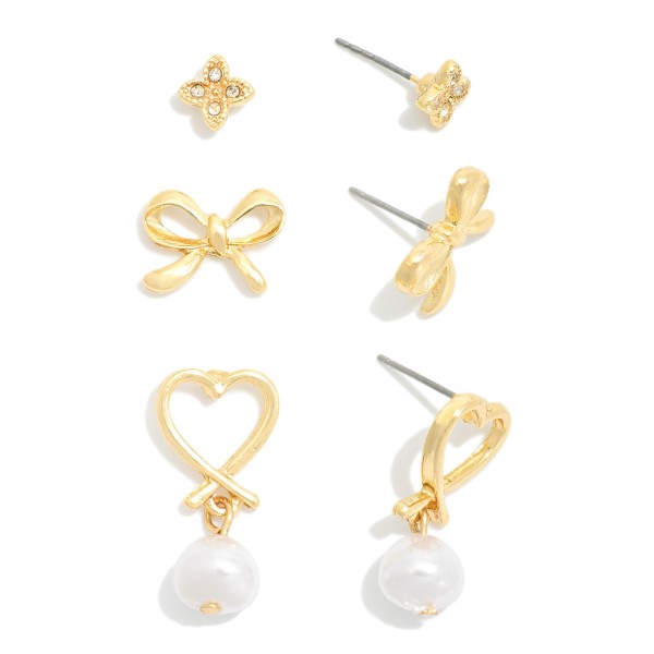Wholesale set Three Stud Earrings Pearl Rhinestone L