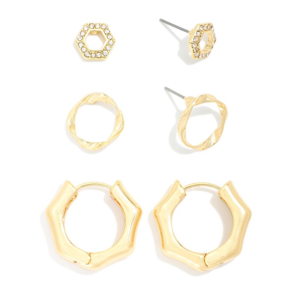 Wholesale set Three Gold Huggie Hoop Earrings Rhinestone