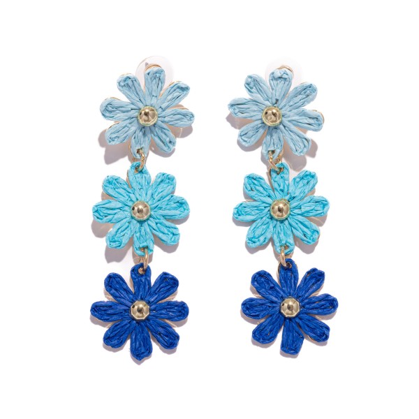 Wholesale linked Raffia Flowers Post Drop Earrings L