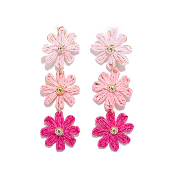 Wholesale linked Raffia Flowers Post Drop Earrings L