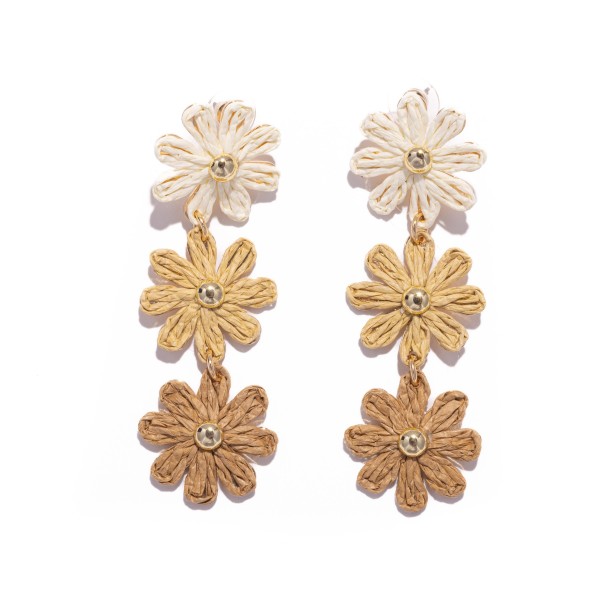 Linked Raffia Flowers Post Drop Earrings 

- Approximately 3" L