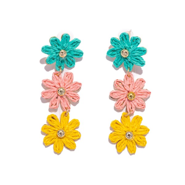 Wholesale linked Raffia Flowers Post Drop Earrings L