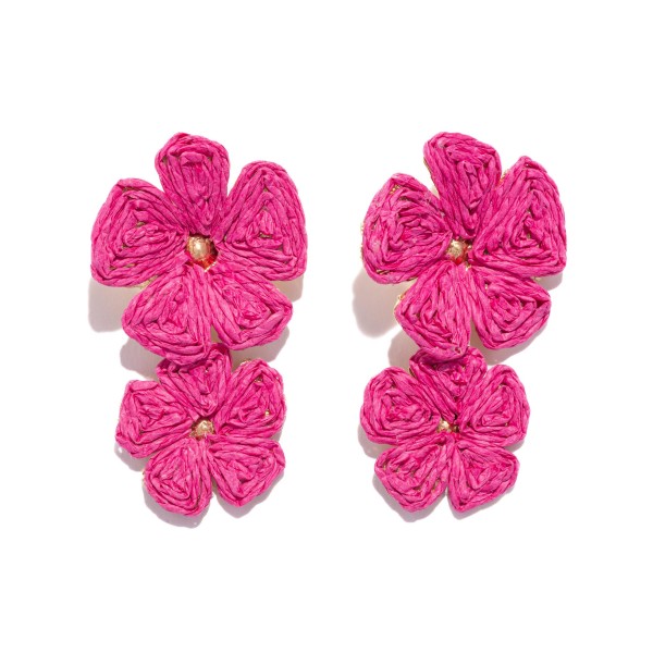 Wholesale linked Raffia Flower Post Drop Earrings L