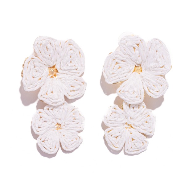 Wholesale linked Raffia Flower Post Drop Earrings L