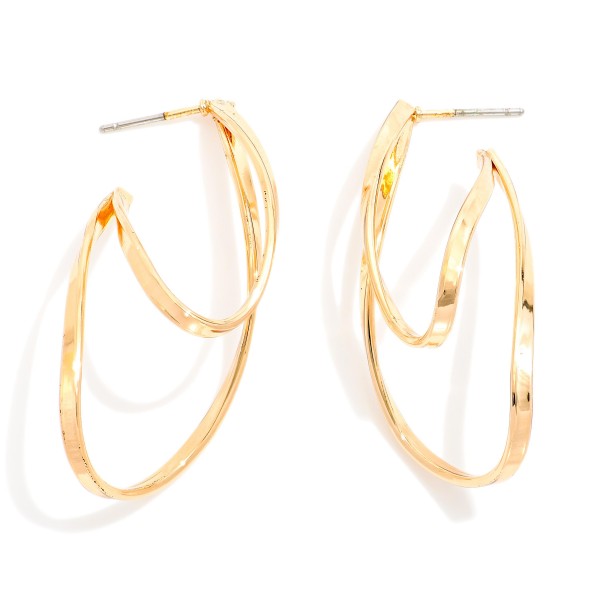 Wholesale layered Wavy Metal Teardrop Hoop Earrings L