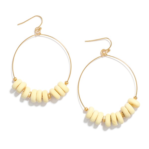 Wholesale metal Wire Drop Earrings Wooden Disk Beads L