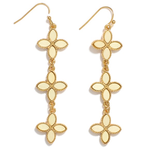 Linked Wooden Clovers Drop Earrings 

- Approximately 2.25" L 