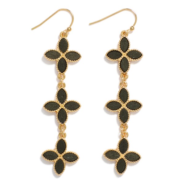 Wholesale linked Wooden Clovers Drop Earrings L