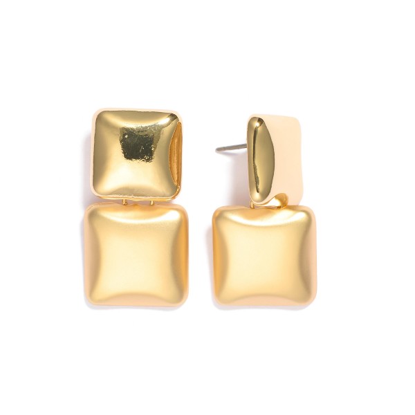Wholesale linked Puffy Metal Square Post Drop Earrings L
