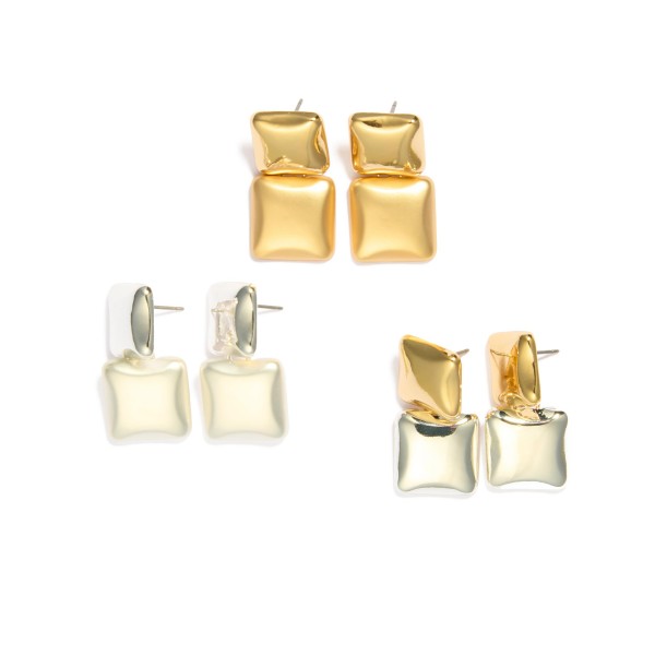 Linked Puffy Metal Tone Square Post Drop Earrings
- Approximately 1.25" L