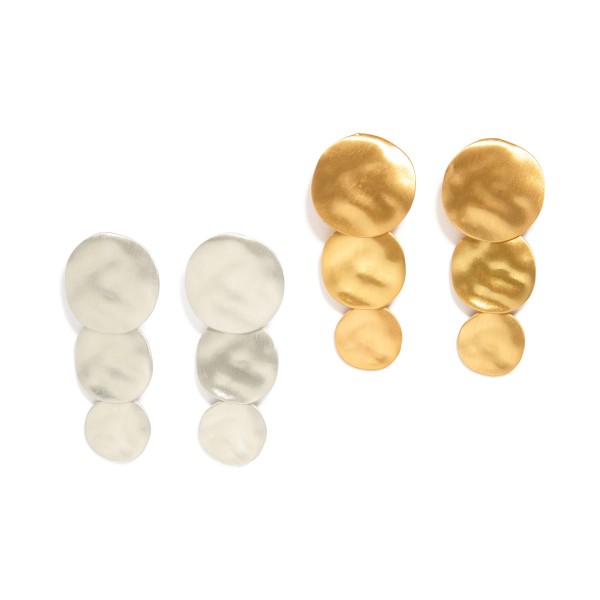 Linked Textured Metal Tone Circle Post Drop Earrings
- Approximately 2.5" L