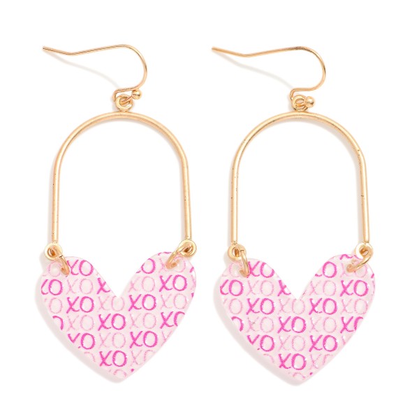 Wholesale metal Arch Drop Earrings Linked XO Printed Acetate Heart L
