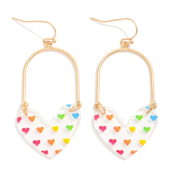 Wholesale metal Arch Drop Earrings Linked Hearts Printed Acetate Heart L