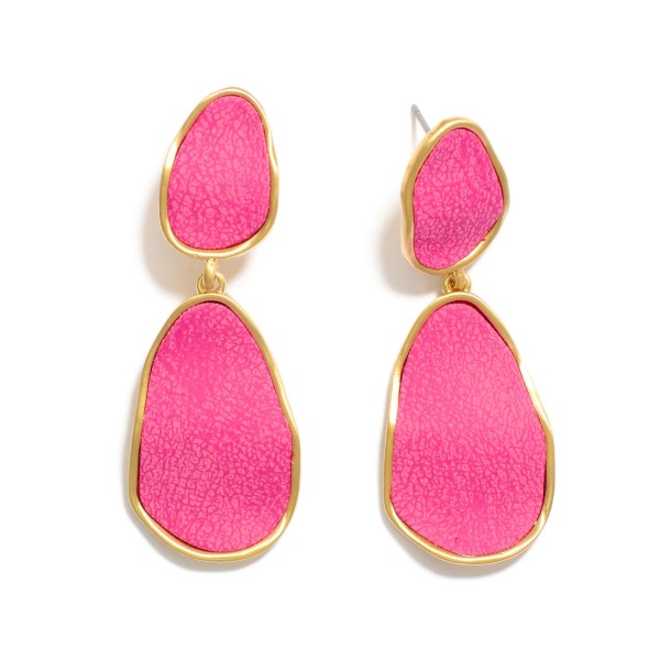 Wholesale linked Metal Geometric Drop Earrings Cracked Vegan Leather Detail L