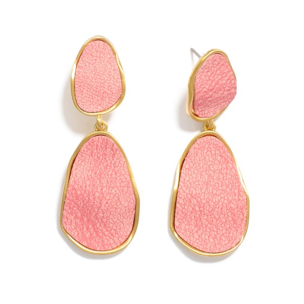 Wholesale linked Metal Geometric Drop Earrings Cracked Vegan Leather Detail L