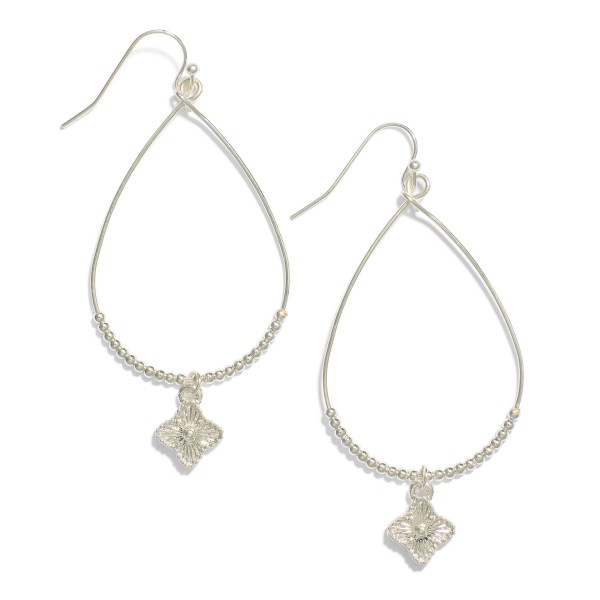 Wholesale metal Beaded Teardrop Drop Earrings Clover Accent L