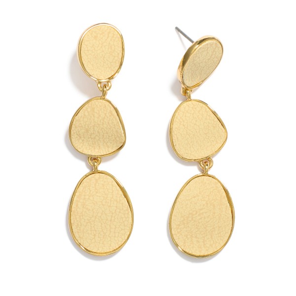 Wholesale linked Metal Geometric Drop Earrings Cracked Vegan Leather Detail L