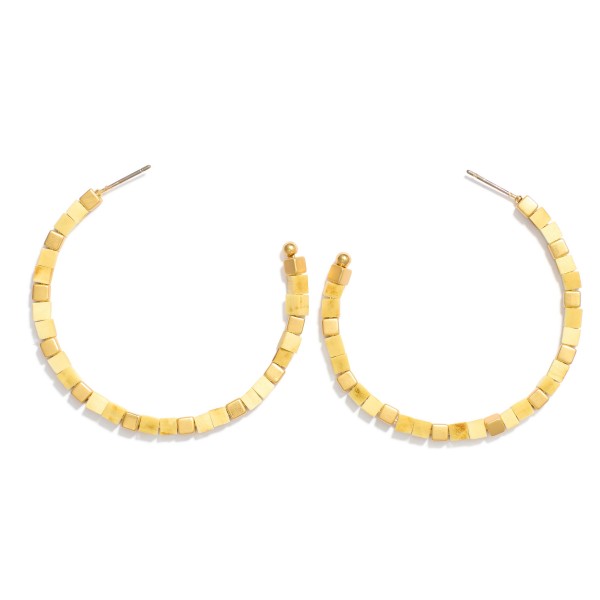 Wholesale wooden Square Beaded Hoop Earrings D