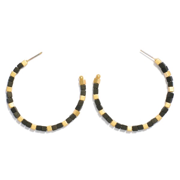 Wholesale wooden Square Beaded Hoop Earrings D