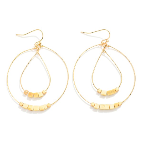 Wholesale simple Wire Hoop Drop Earrings Square Wood Beads Wood Bead Inner Teard