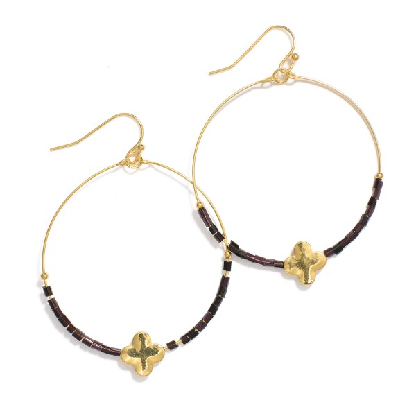 Wholesale beaded Hoop Drop Earrings Metal Clover Accent L