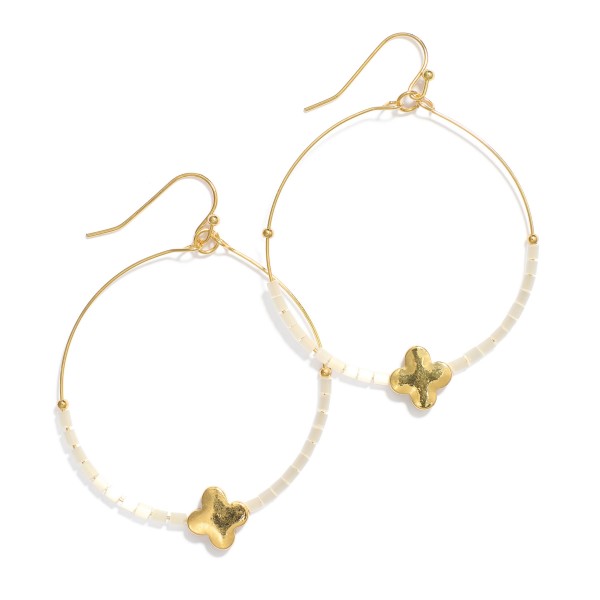 Wholesale beaded Hoop Drop Earrings Metal Clover Accent L