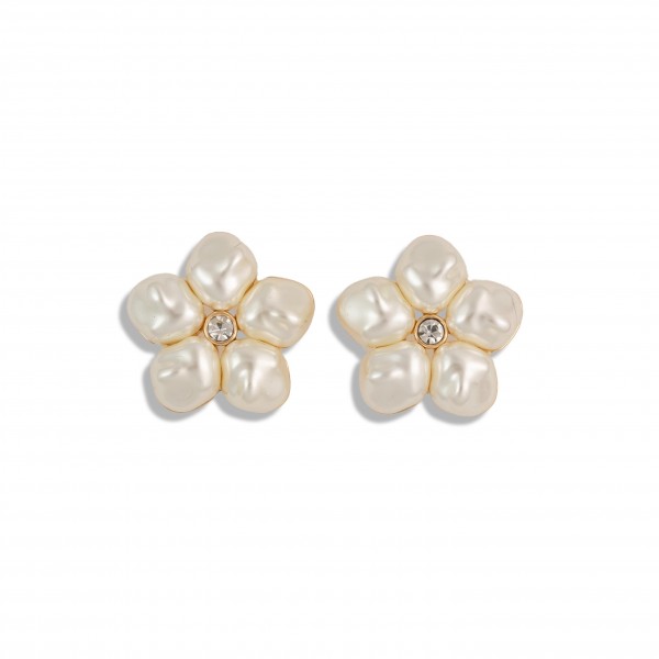 Wholesale pearl Bead Flower Stud Earring Rhinestone L