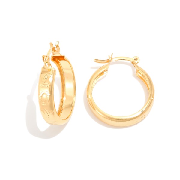 Wholesale metal Hoop Earrings Engraved LOVE Detail D k Gold Hypoallergenic Made