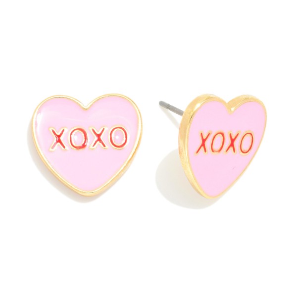 "XOXO" Enamel Heart Stud Earrings 

- Approximately .75" L