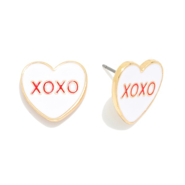 "XOXO" Enamel Heart Stud Earrings 

- Approximately .75" L