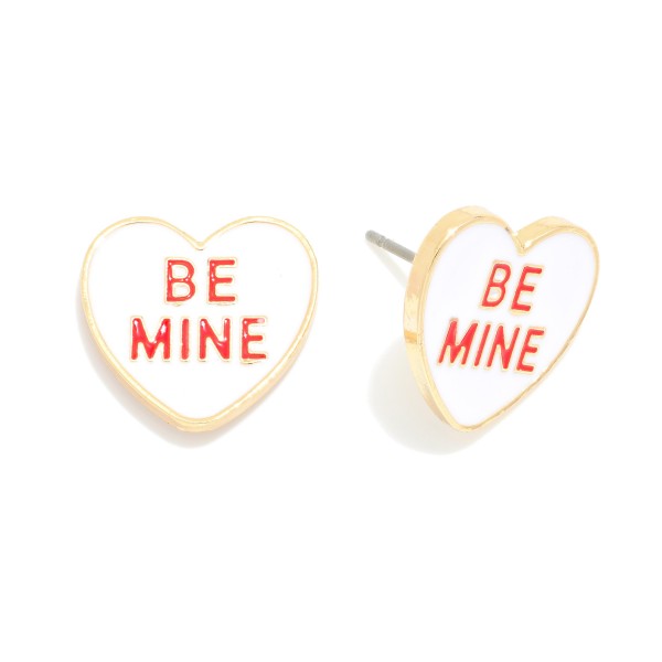 "BE MINE" Enamel Heart Stud Earrings 

- Approximately .75" L