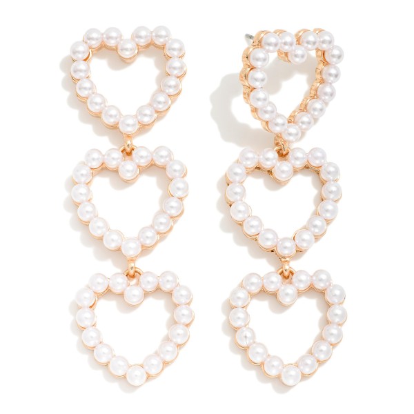 Linked Pearl Studded Hearts Post Drop Earrings 

- Approximately 2.5" L