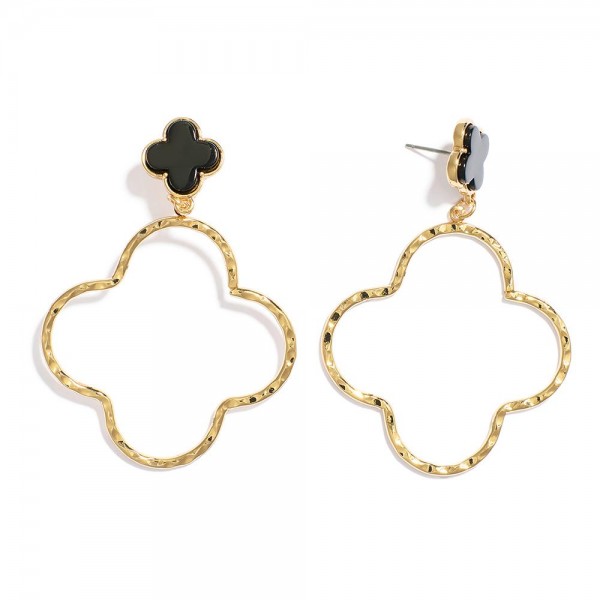 Wholesale linked Acetate Hammered Metal Clover Drop Earrings L