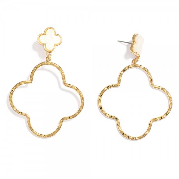 Wholesale linked Acetate Hammered Metal Clover Drop Earrings L