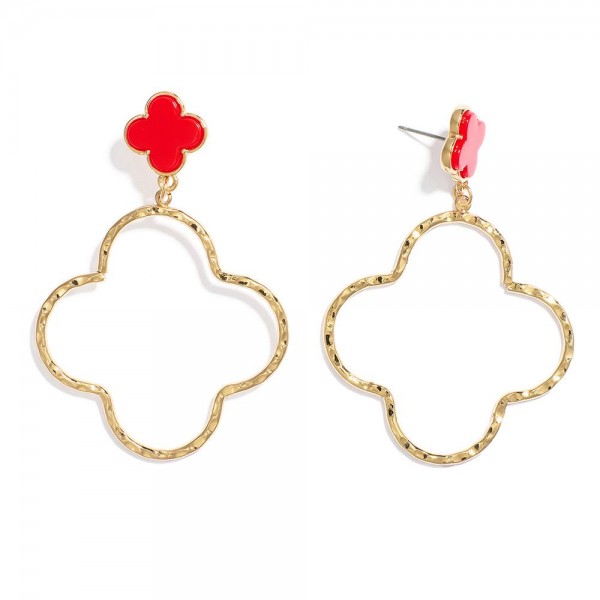Wholesale linked Acetate Hammered Metal Clover Drop Earrings L