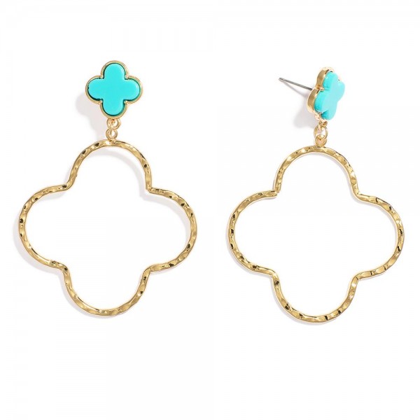Wholesale linked Acetate Hammered Metal Clover Drop Earrings L