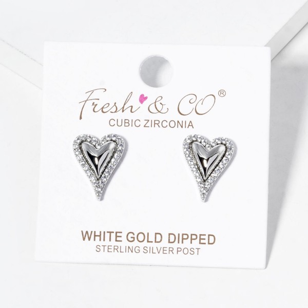 Wholesale metal Heart Stud Earrings Cubic Zirconia Accents Gold Dipped L