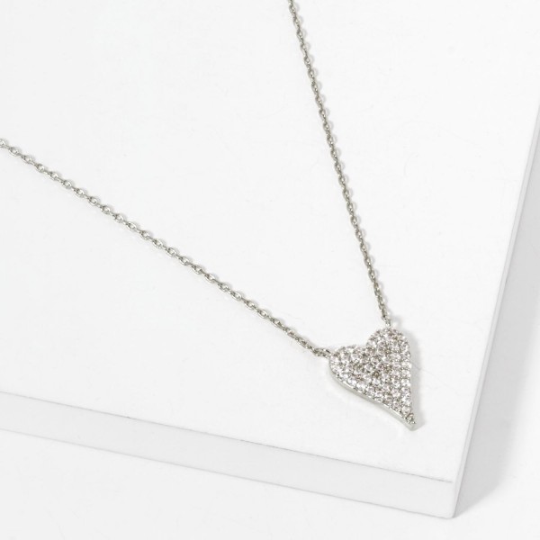 Dainty Chain Link Necklace Featuring Pave Rhinestone Heart Pendant 

- Gold Dipped
- Approximately 15.5" L
- Extender 2" L