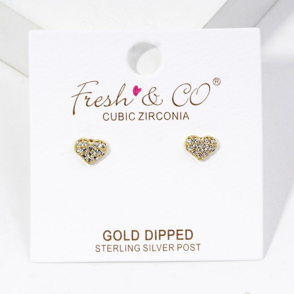 Wholesale petite Pave Cubic Zirconia Heart Stud Earrings Gold Dipped L
