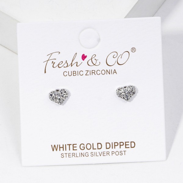 Wholesale petite Pave Cubic Zirconia Heart Stud Earrings Gold Dipped L
