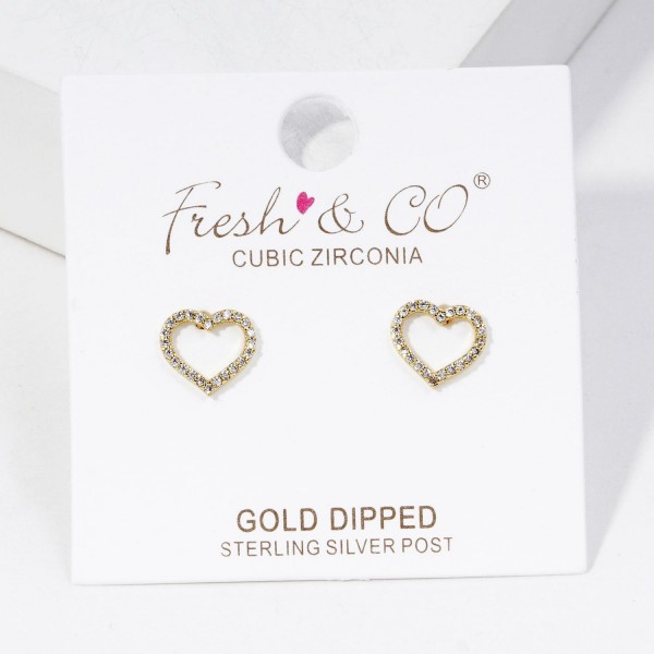 Wholesale hollow Cubic Zirconia Heart Stud Earrings Gold Dipped L