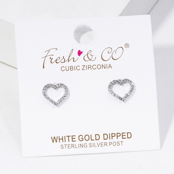 Wholesale hollow Cubic Zirconia Heart Stud Earrings Gold Dipped L