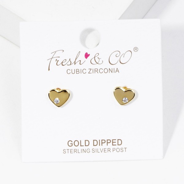 Wholesale petite Metal Heart Stud Earrings Cubic Zirconia Accent L