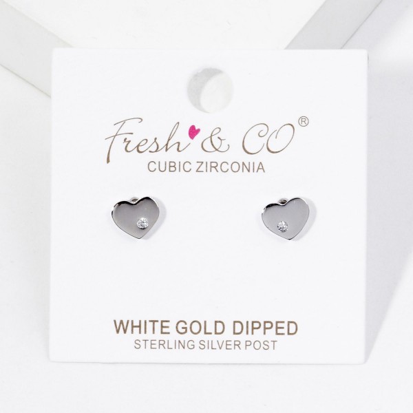 Wholesale petite Metal Heart Stud Earrings Cubic Zirconia Accent L